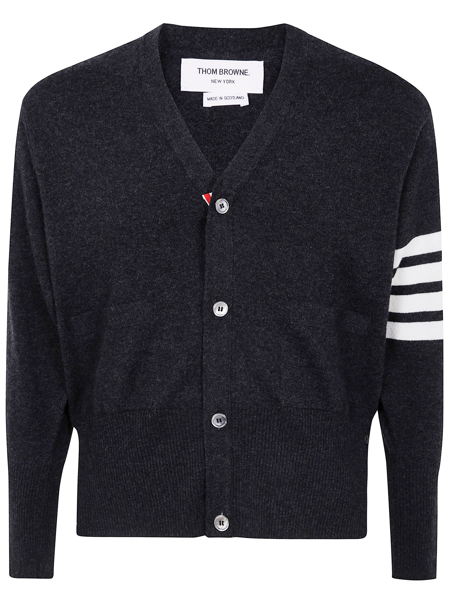 Thom Browne Men Classic Short V Neck Cardigan With White 4 Bar Stripe In Cashmere