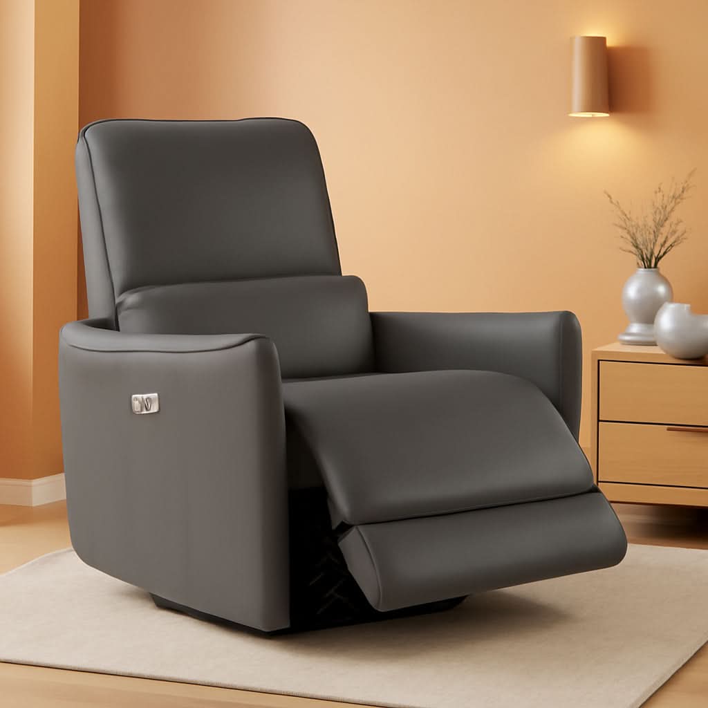 Power Recliner Chair USB Charging Charcoal Faux Leather