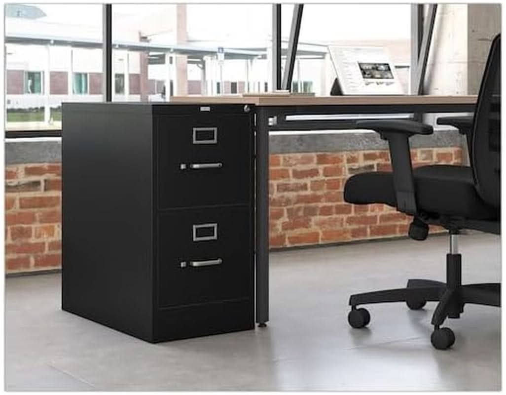Two Drawer Office Filing Cabinet 310 Series Full Suspension Letter File Cabinet 26.5 Inch Depth Black