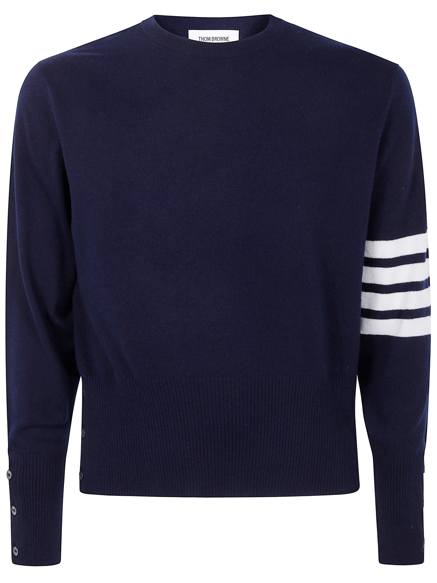 Thom Browne Men Classic Crewneck Short Pullover With White 4 Bar Stripe In Cashmere