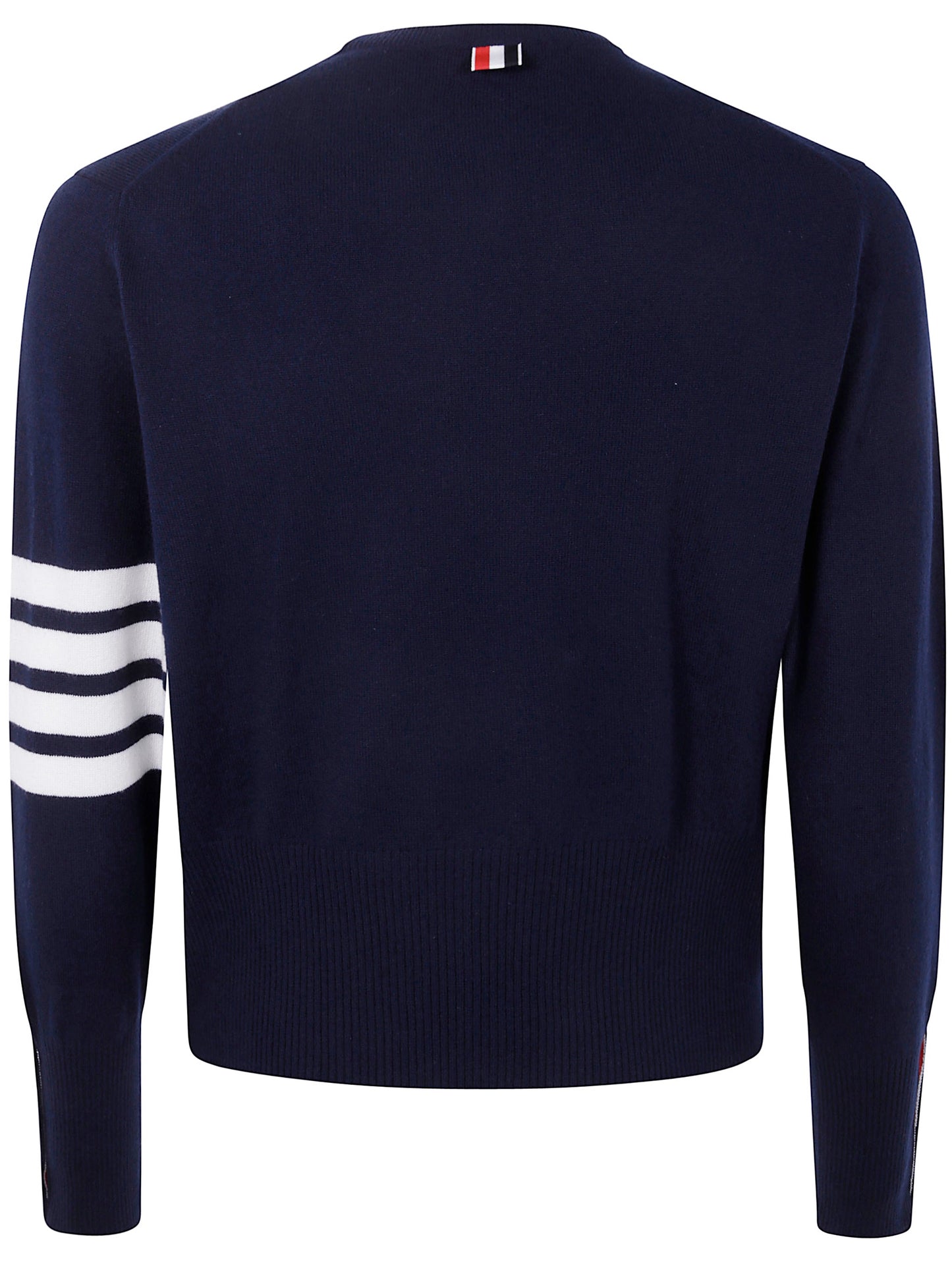 Thom Browne Men Classic Crewneck Short Pullover With White 4 Bar Stripe In Cashmere