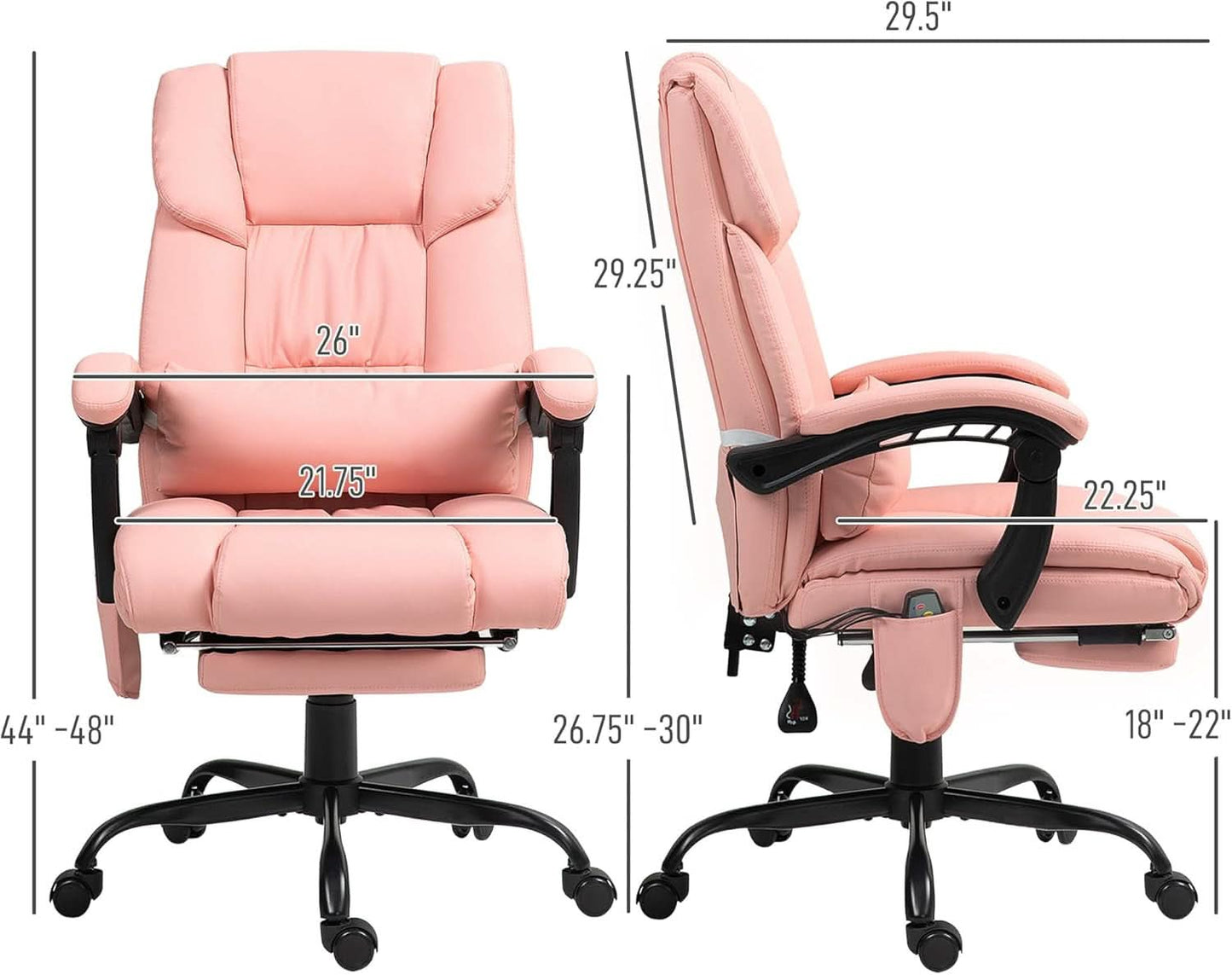 Pink Massage Office Chair With 6 Vibration Points Footrest