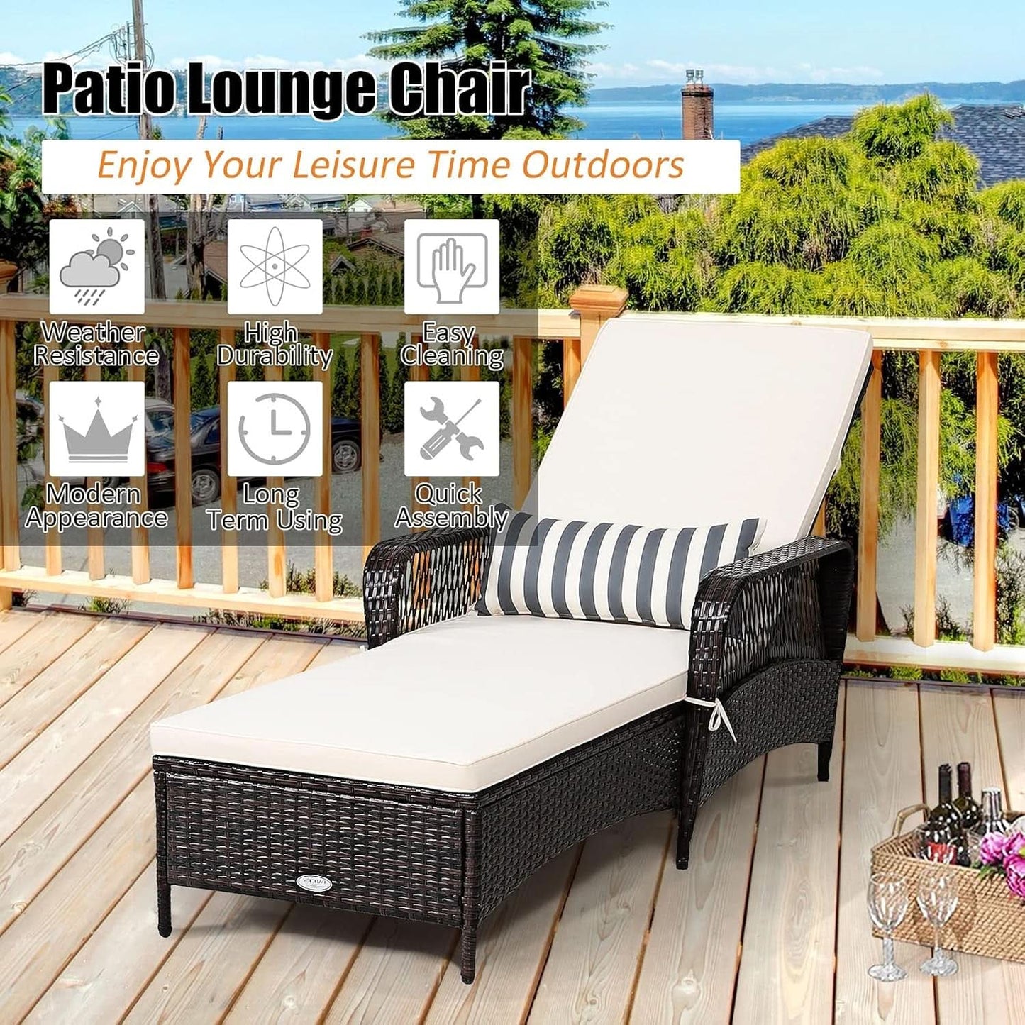Adjustable Rattan Chaise Lounge Chair for Outdoor Relaxation