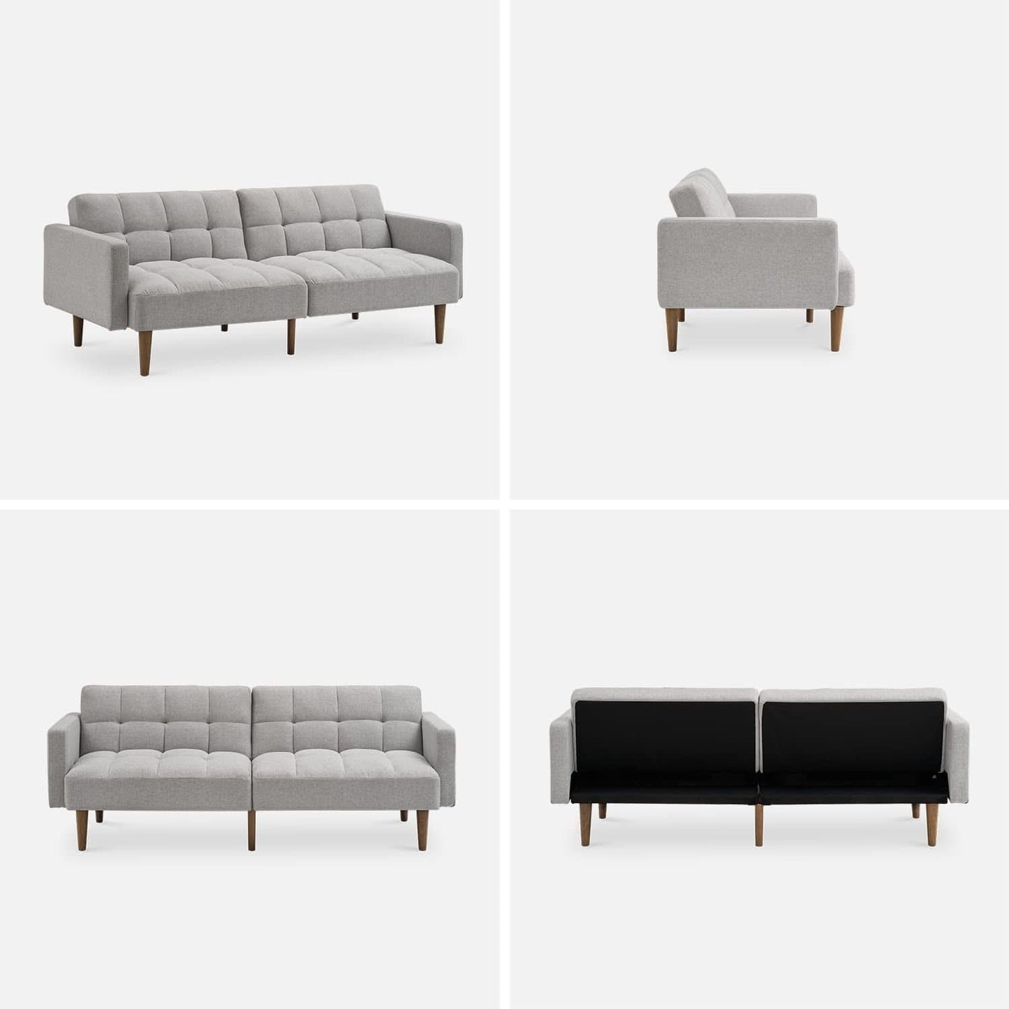 Gray Fabric Twin Futon Sofa Bed With Arms For Small Rooms