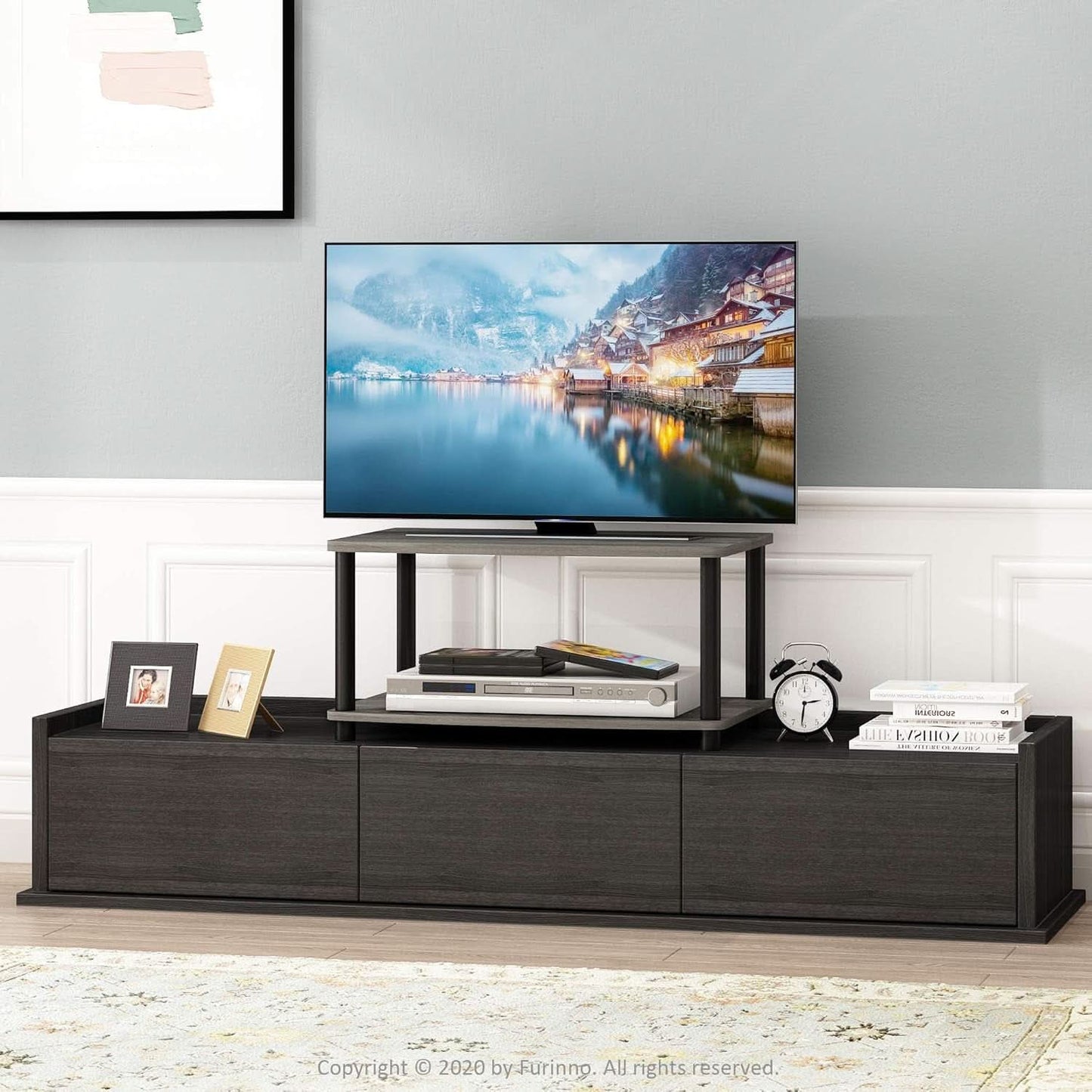 Turn-N-Tube 2-Tier Printer and TV Stand French Oak Grey Black