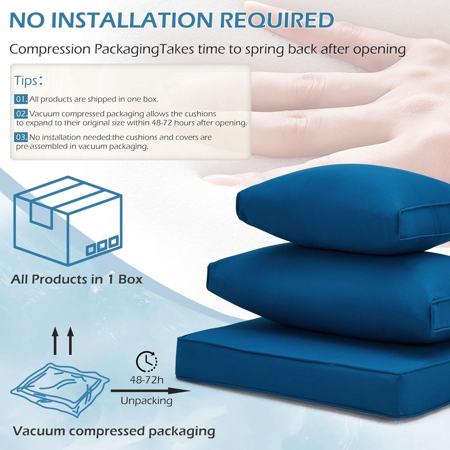 Outdoor Replacement Cushions For 14 Piece Rattan Wicker Set Water Repellent Blue