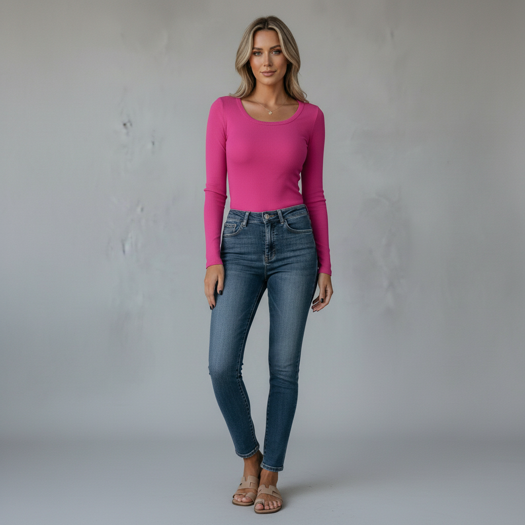 Long Sleeve Crew Neck Ribbed Top
