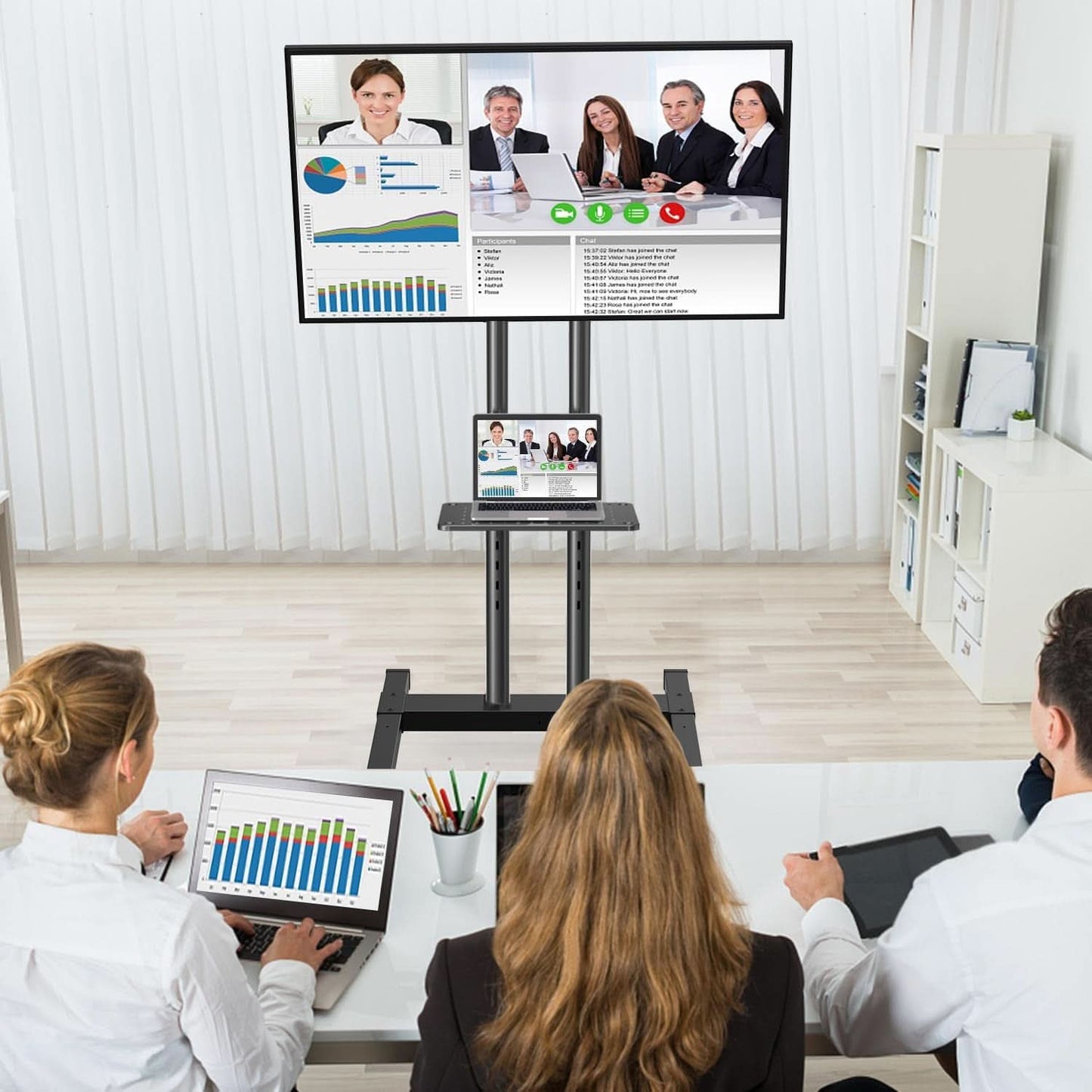 Rolling TV Stand Height Adjustable 32 To 83 Inch Screens