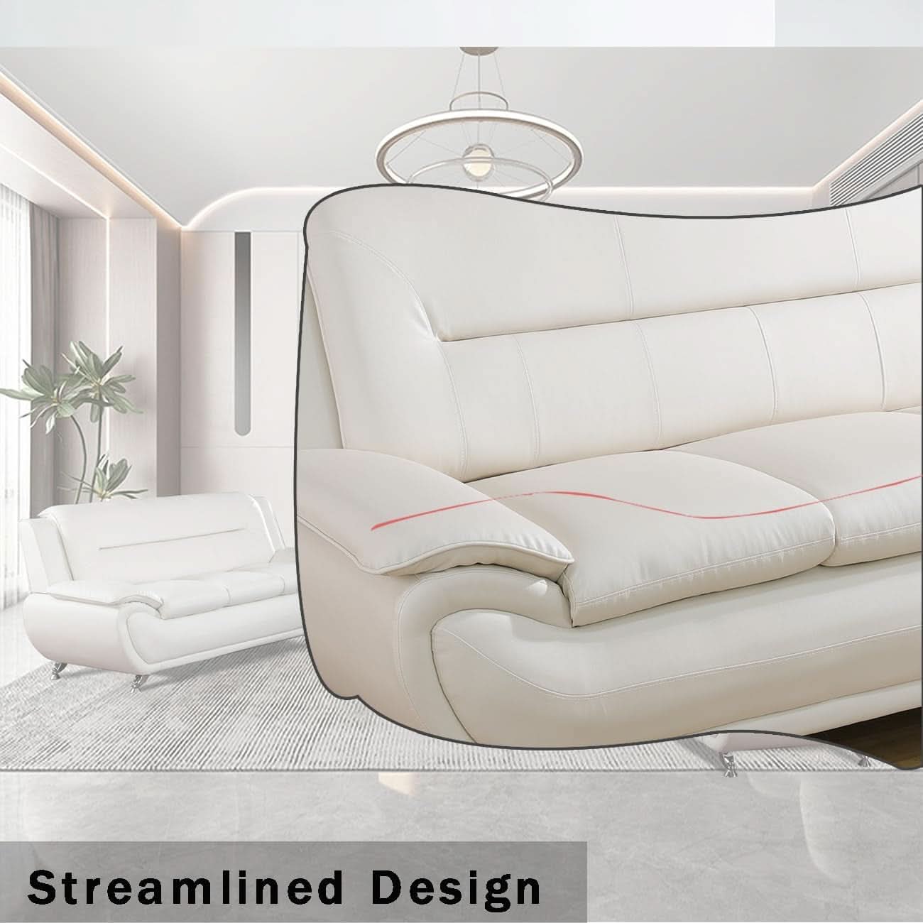 Creamy White 2 Piece Sofa Set Living Room Modern Style