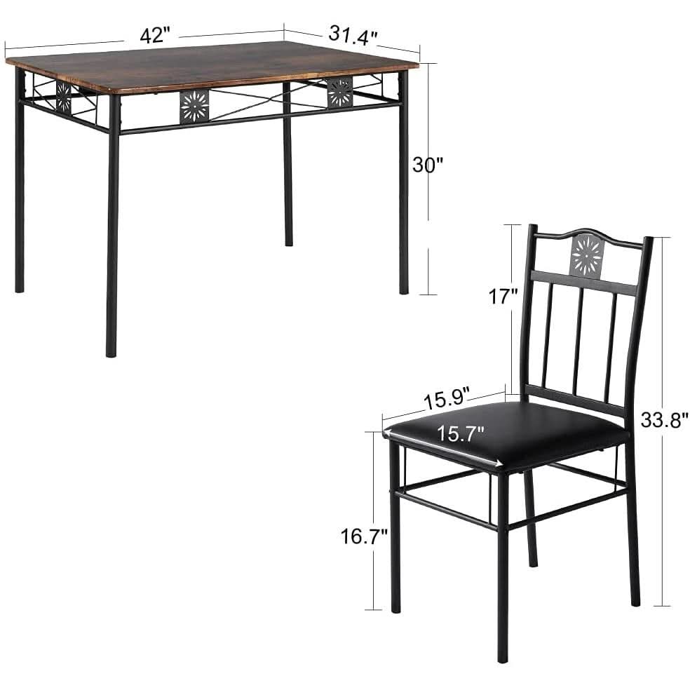 Dining Table Set For 4 With Wood Top Table And Stowable Chairs In Retro Brown