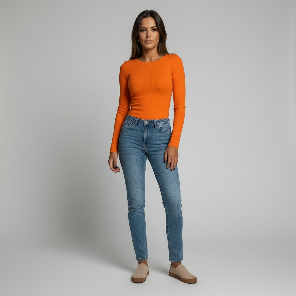 Long Sleeve Crew Neck Ribbed Top