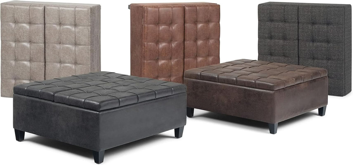 Distressed Umber 36 Inch Storage Ottoman Vegan Faux Leather