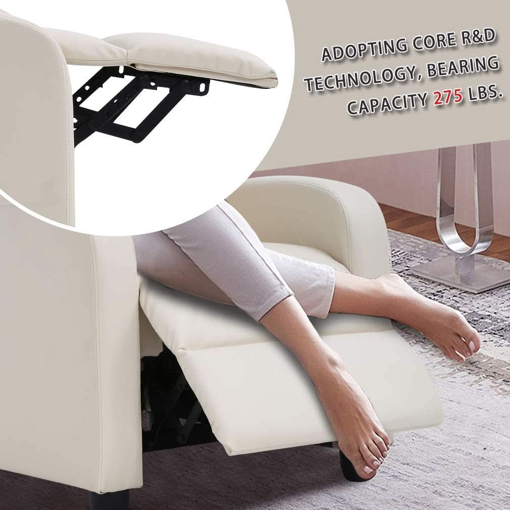 Beige Leather Massage Recliner Chair With Foot Extension