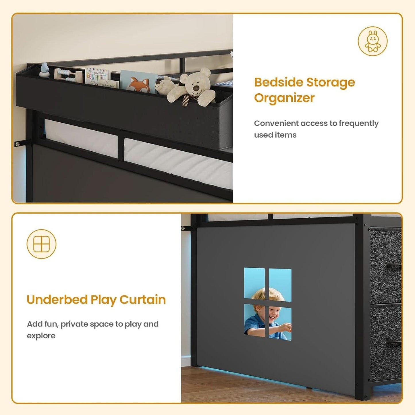 Twin Loft Bed With LED Lights And Storage Drawers Included
