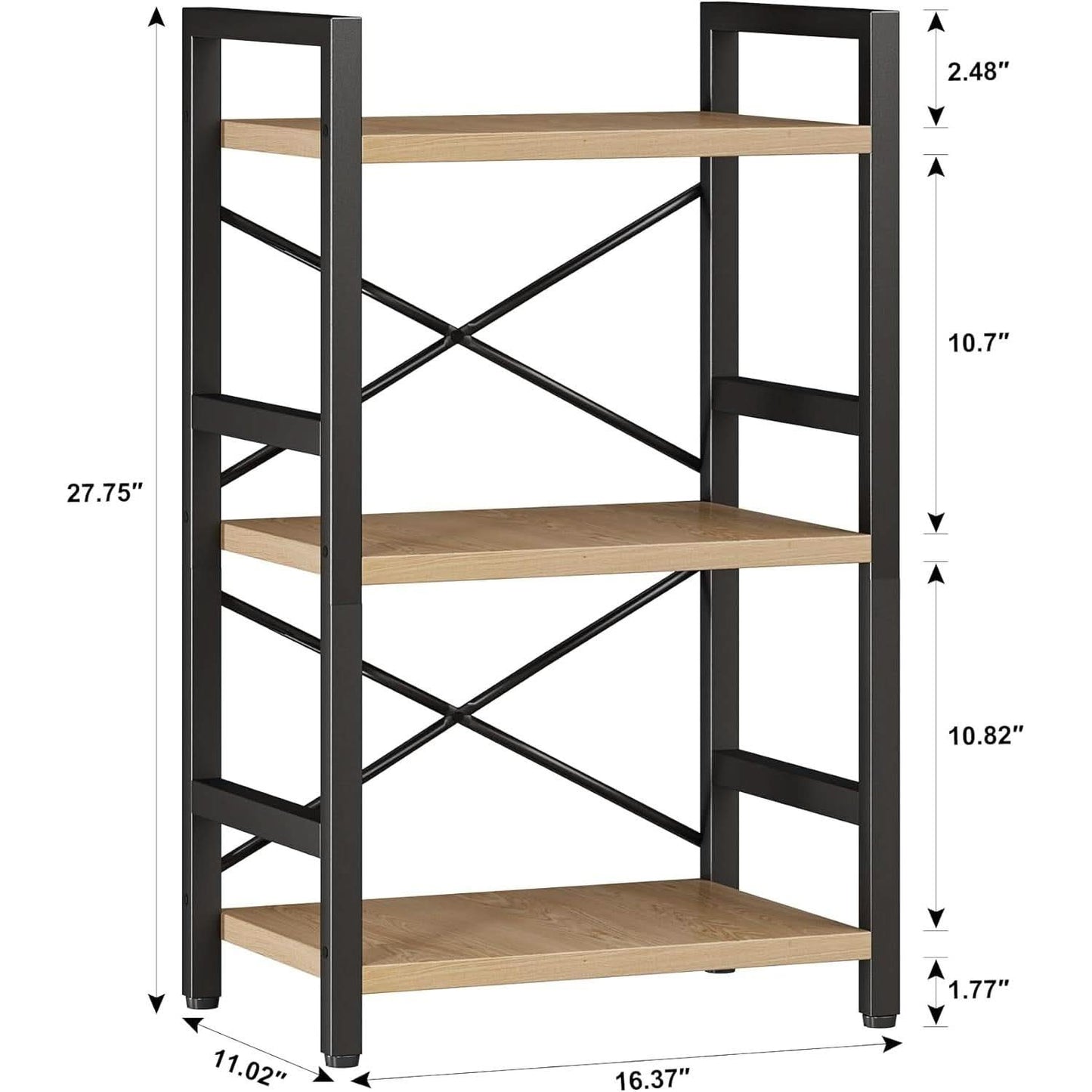 3 Tier Industrial Metal Bookcase Rustic Etagere Shelf Light Coffee