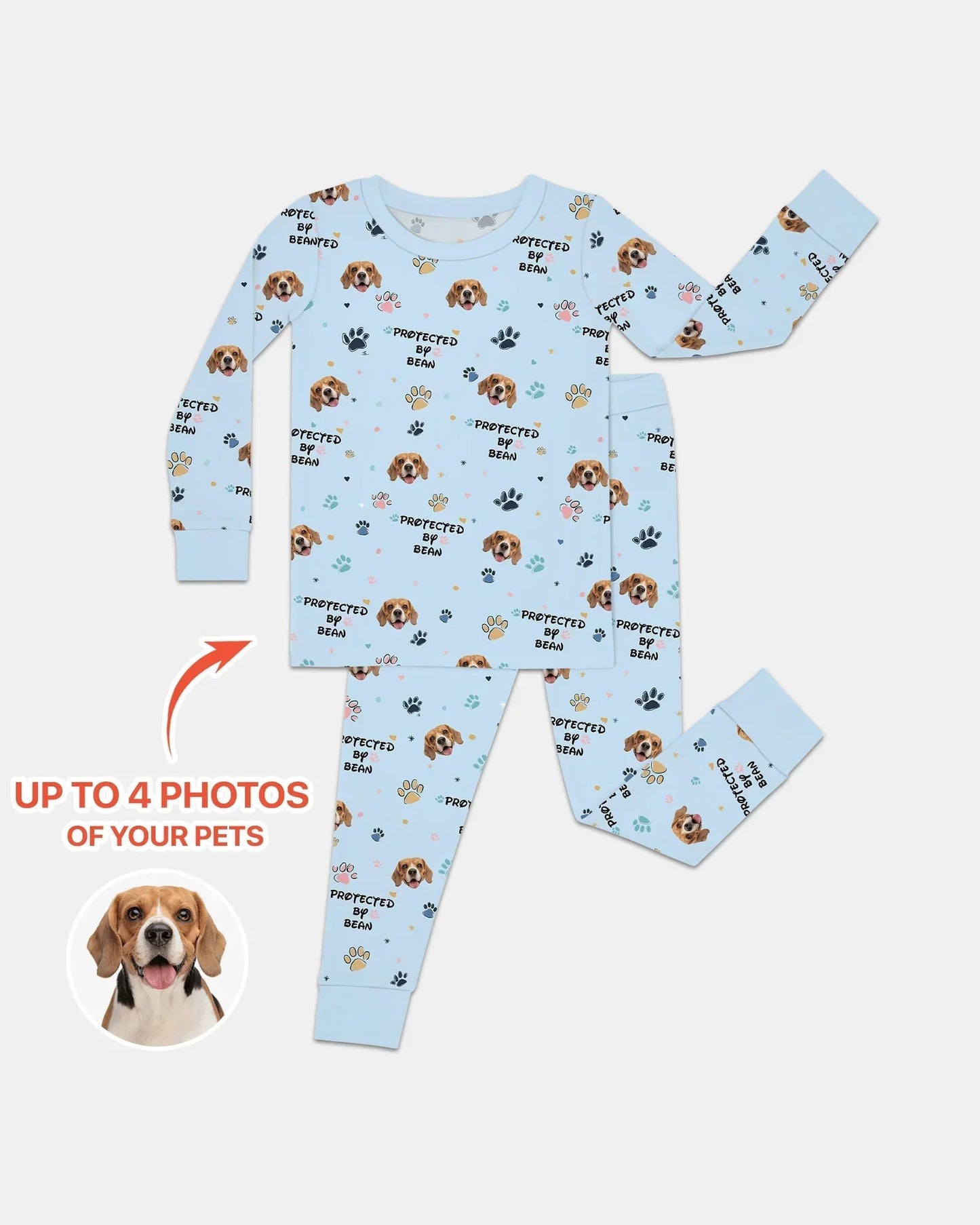 Custom Dogs Photo "Protected By" Two Piece Long Sleeve Pajama Set