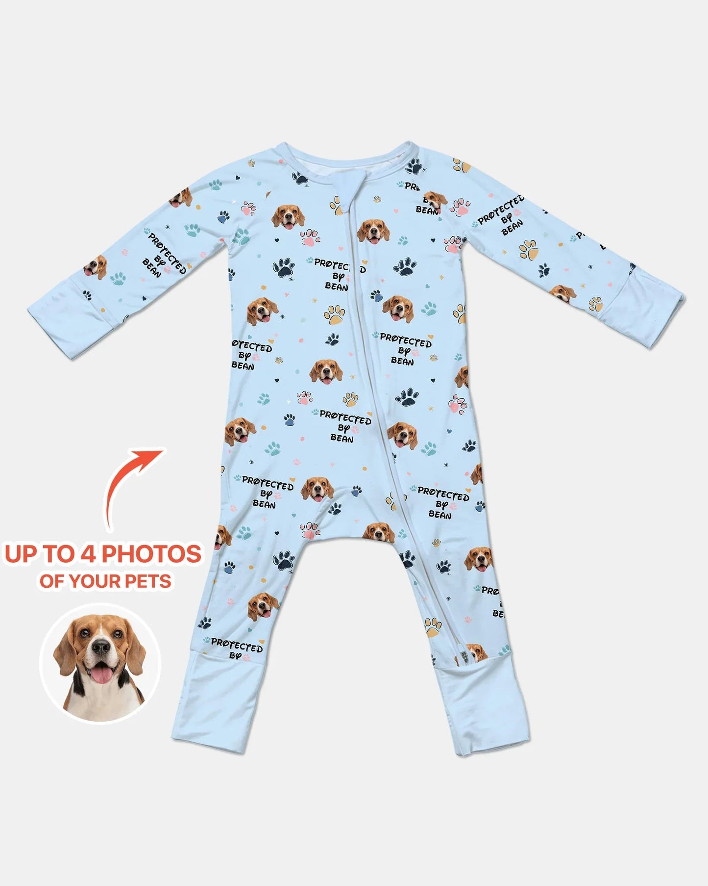 Custom Dogs Photo "Protected By" Convertible Zippered Romper