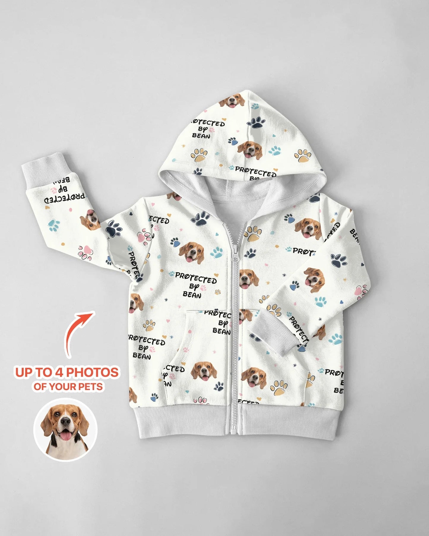 Custom Dog Photo "Protected By" Zip Hoodie