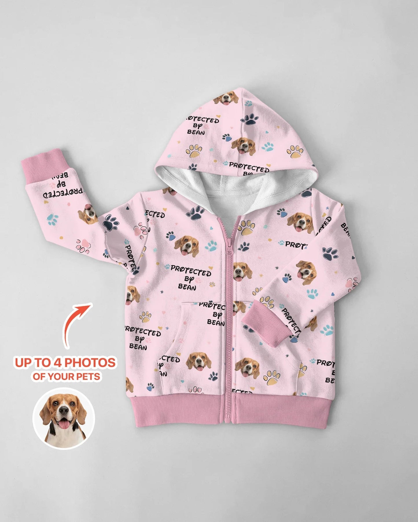 Custom Dog Photo "Protected By" Zip Hoodie