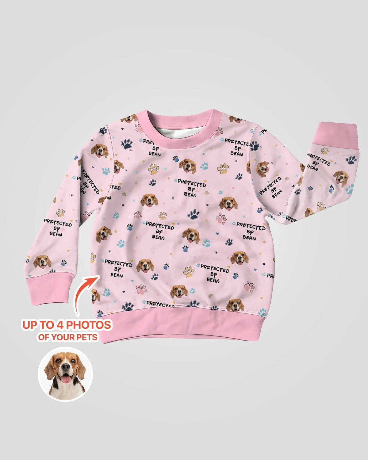 Custom Dog Photo Pattern "Protected By" Crewneck Sweatshirt