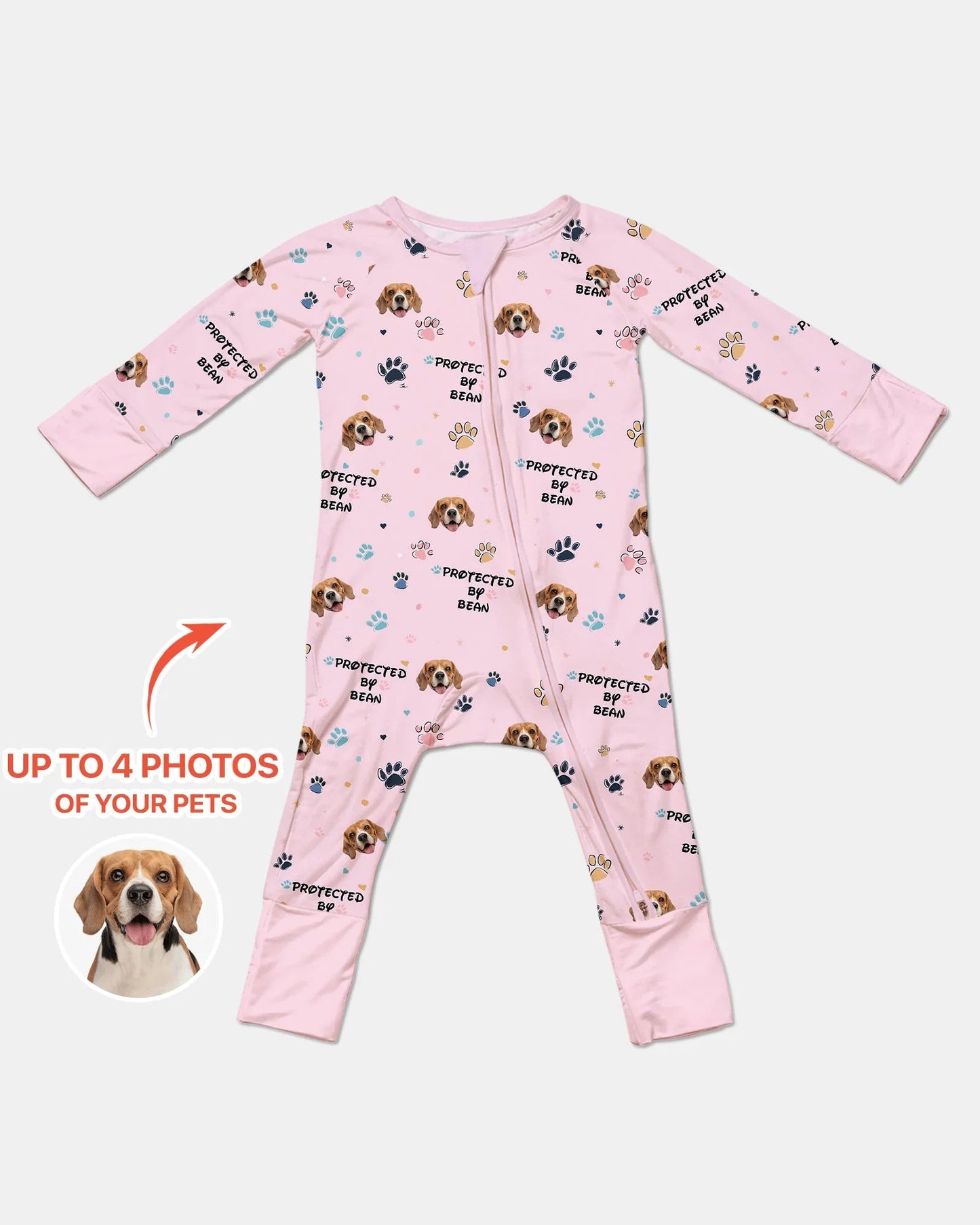Custom Dogs Photo "Protected By" Convertible Zippered Romper