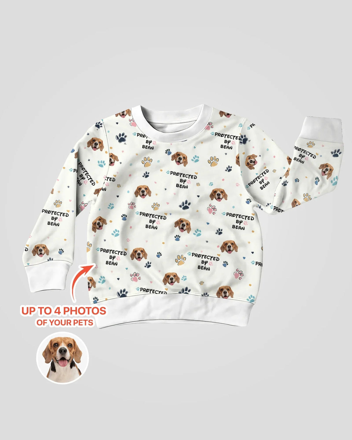 Custom Dog Photo Pattern "Protected By" Crewneck Sweatshirt