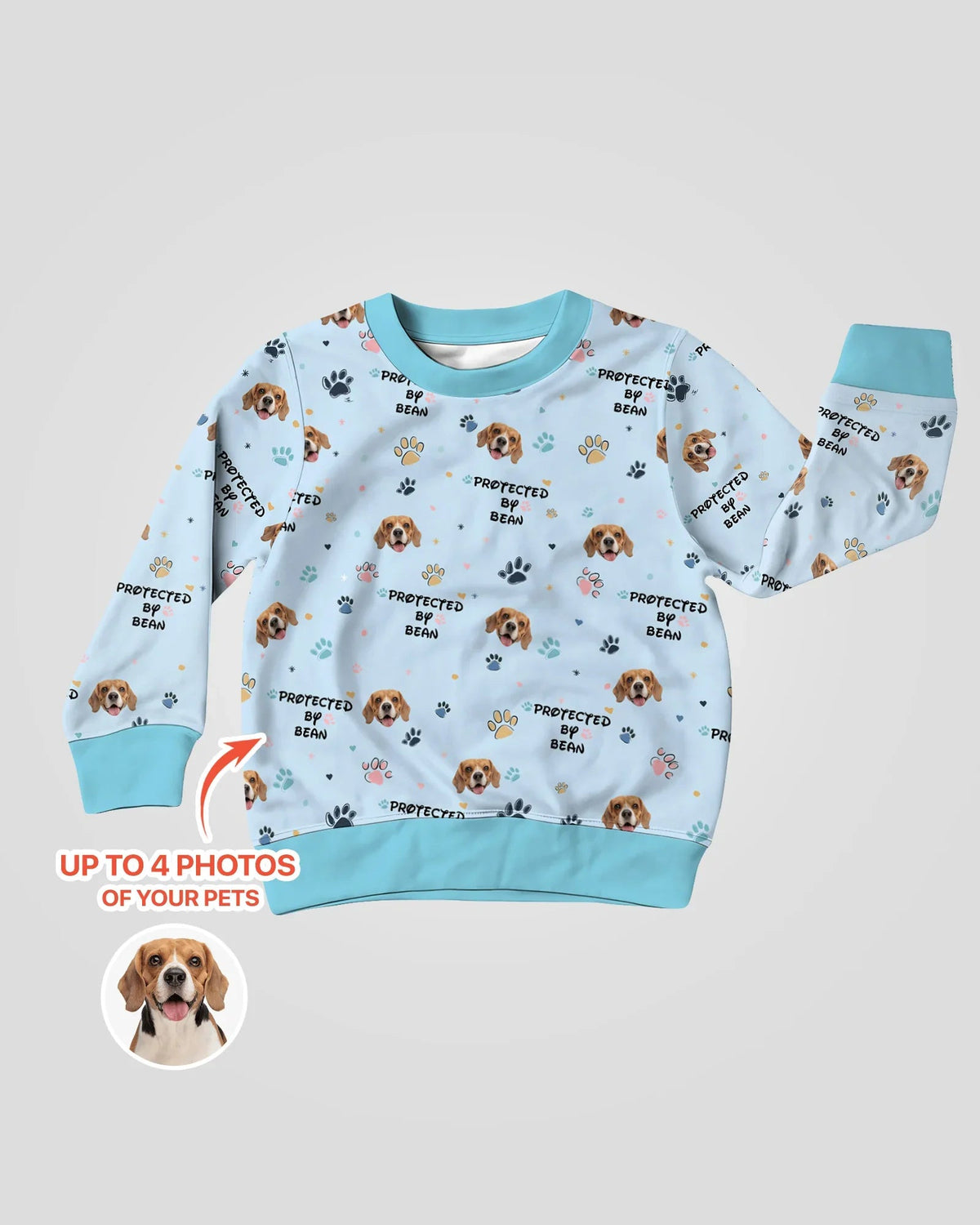 Custom Dog Photo Pattern "Protected By" Crewneck Sweatshirt