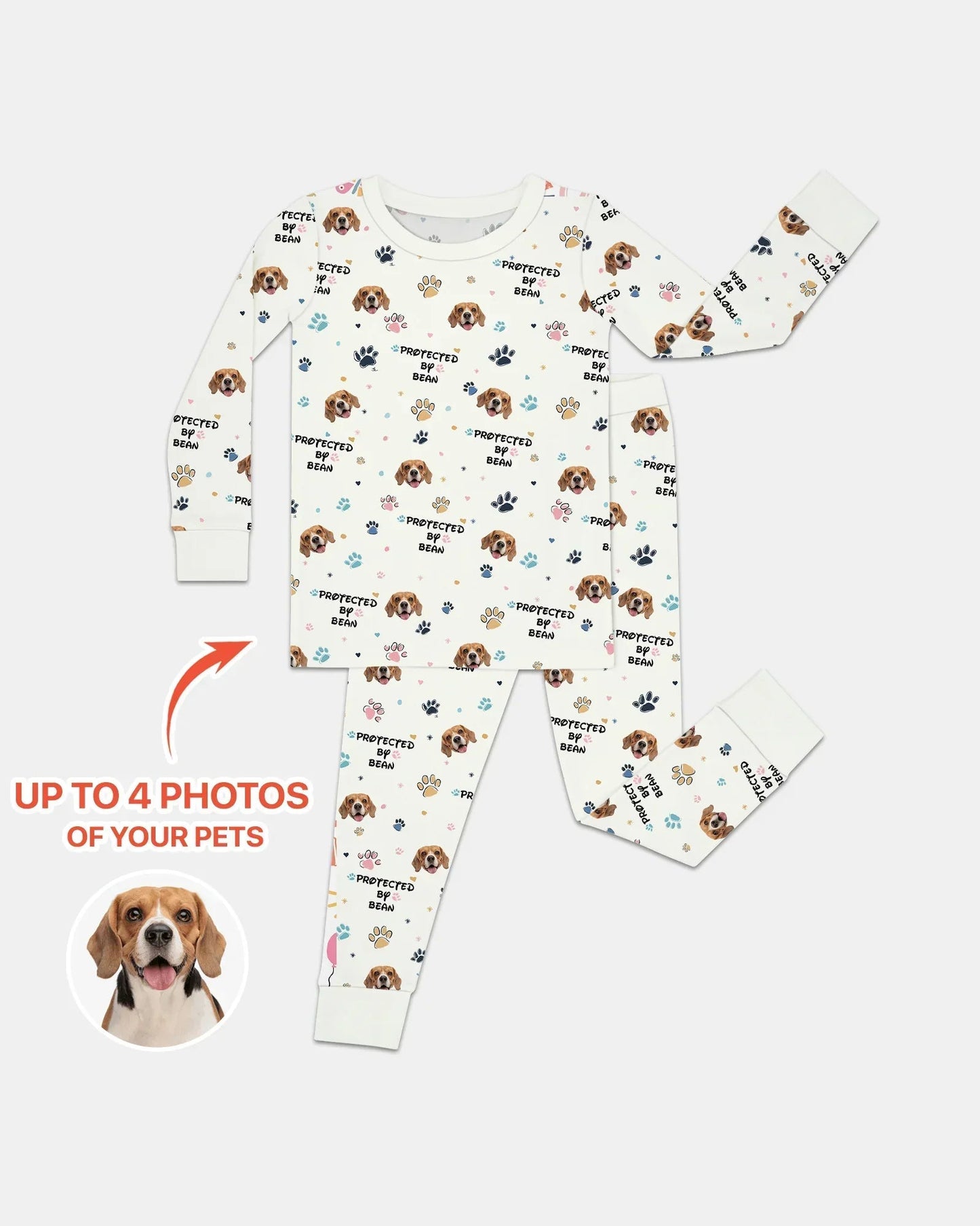 Custom Dogs Photo "Protected By" Two Piece Long Sleeve Pajama Set