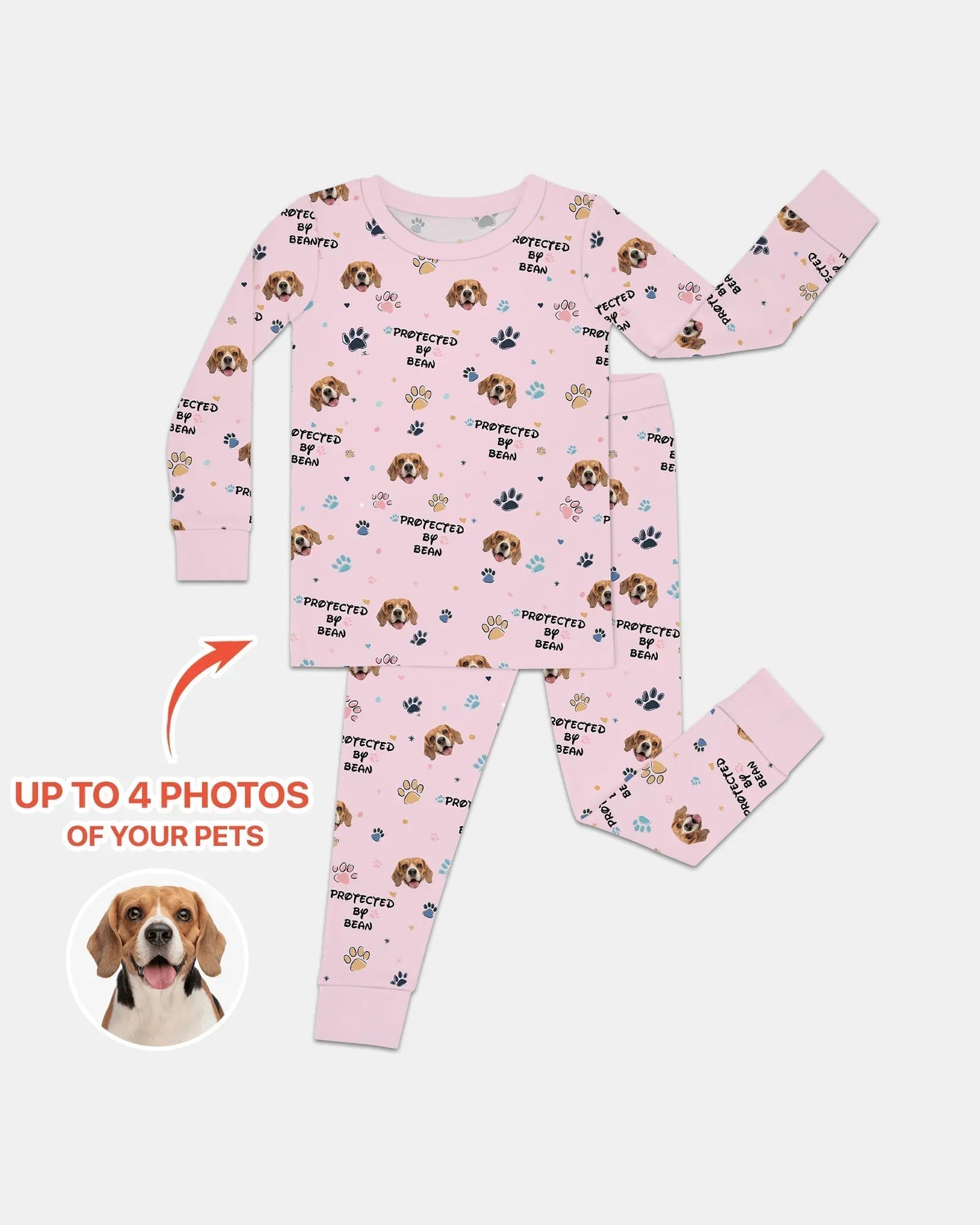 Custom Dogs Photo "Protected By" Two Piece Long Sleeve Pajama Set