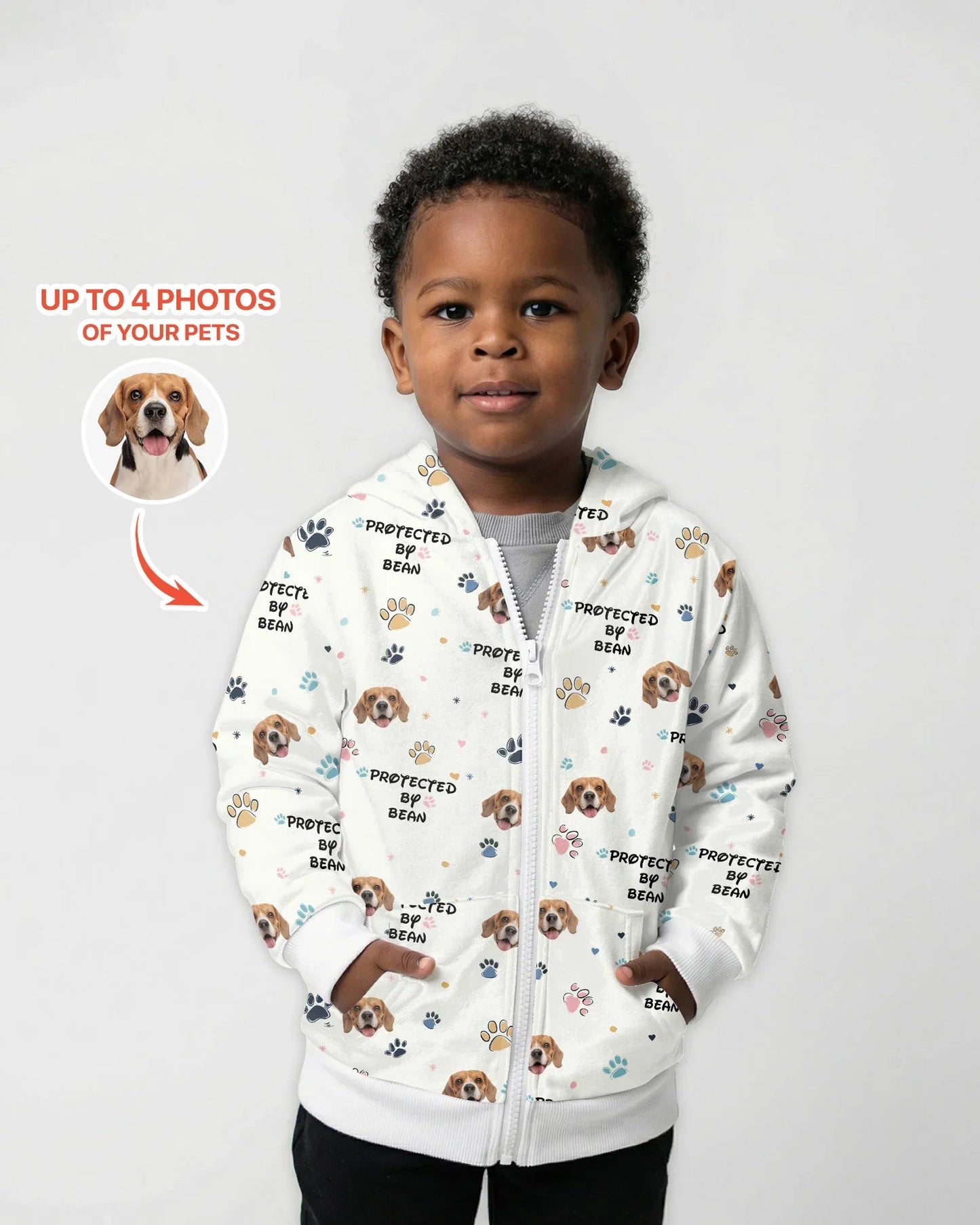 Custom Dog Photo "Protected By" Zip Hoodie