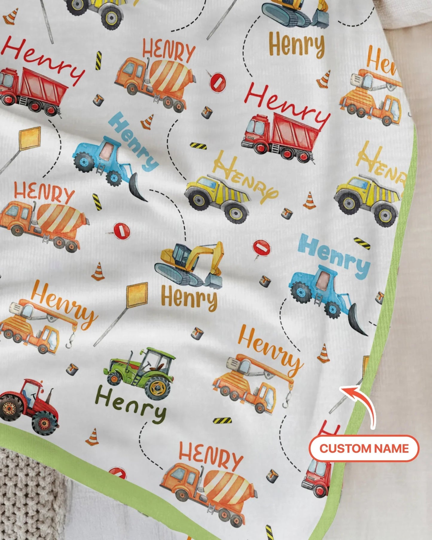 Construction Vehicles Custom Name Blanket