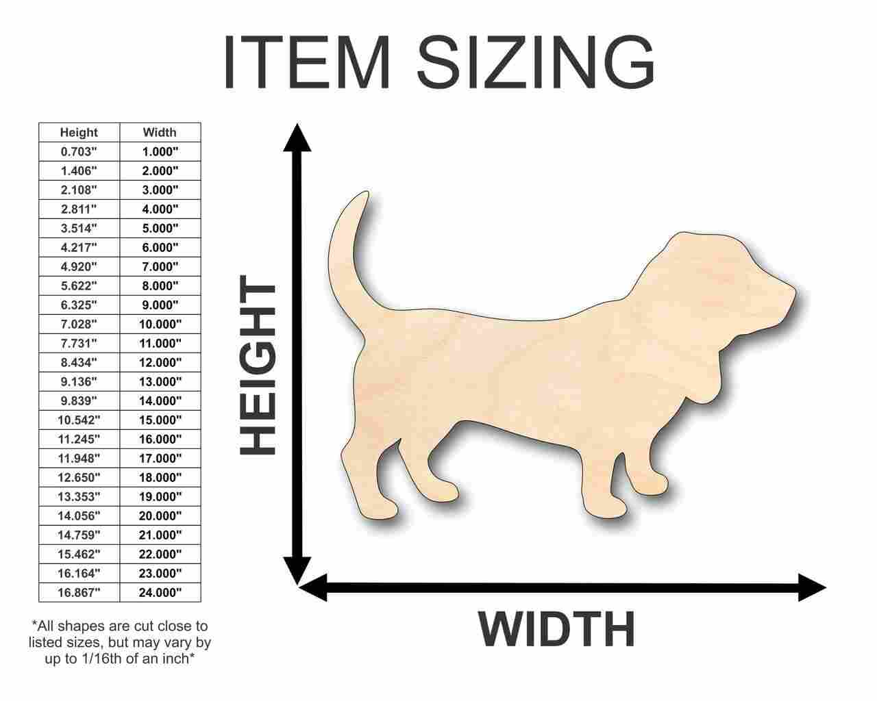 Unfinished Wood Basset Hound Dog Shape - Animal - Pet - Craft - up to 46" DIY