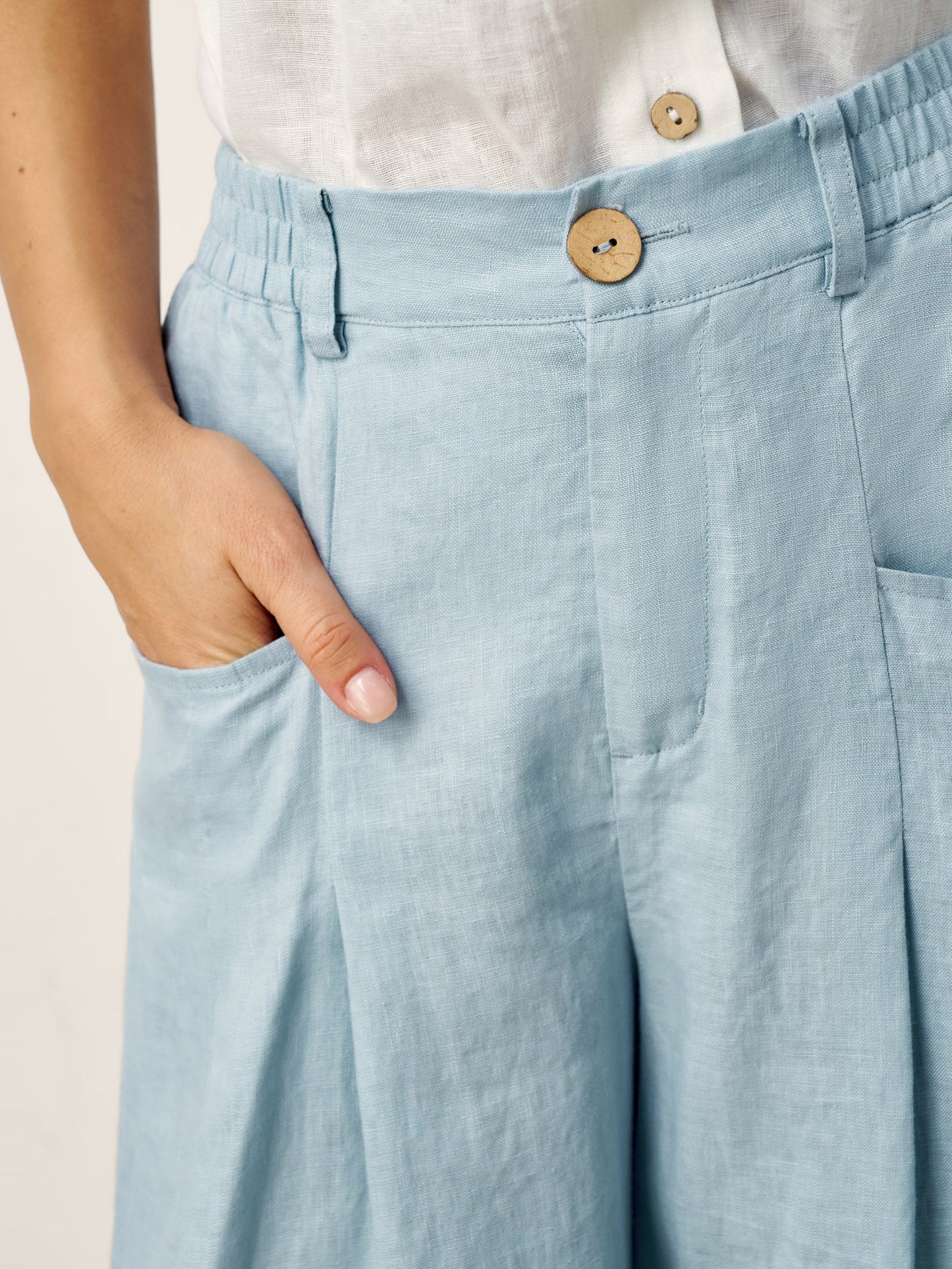 100% Linen Sculpted Pleat Elasticated Back Relaxed Pants VERIDIANA