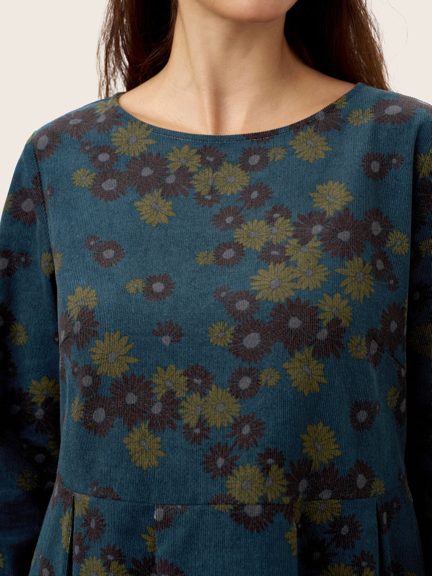100% Organic Cotton Ruched Print Boat Neck Midi Dress CRESSIDA