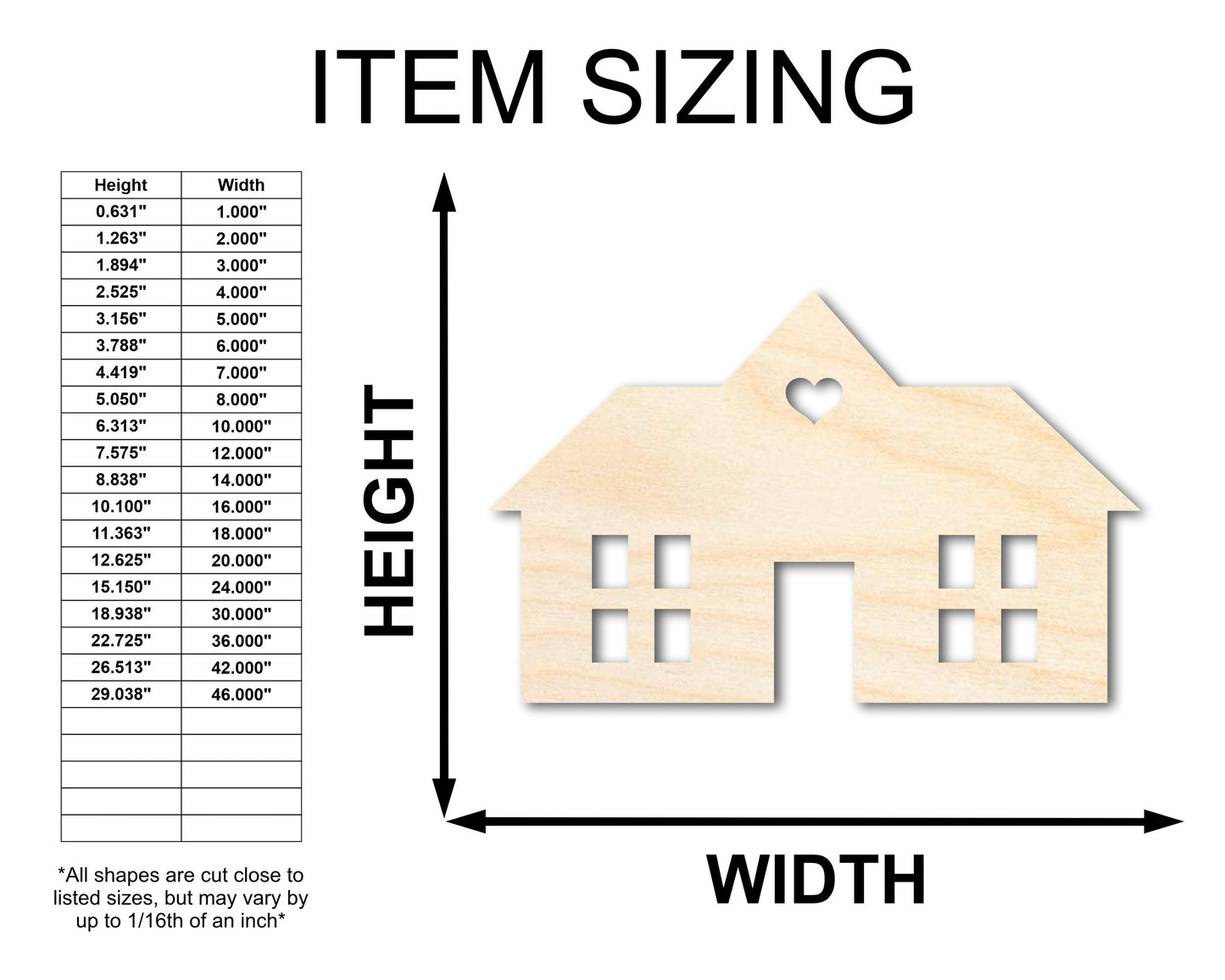 Unfinished Wood House Silhouette Shape - Craft - up to 46"