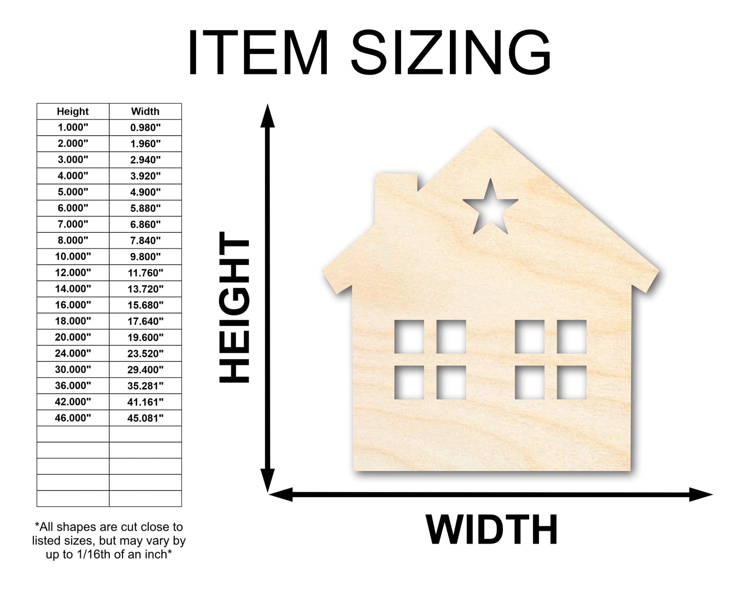 Unfinished Wood House Silhouette Shape - Craft - up to 46"