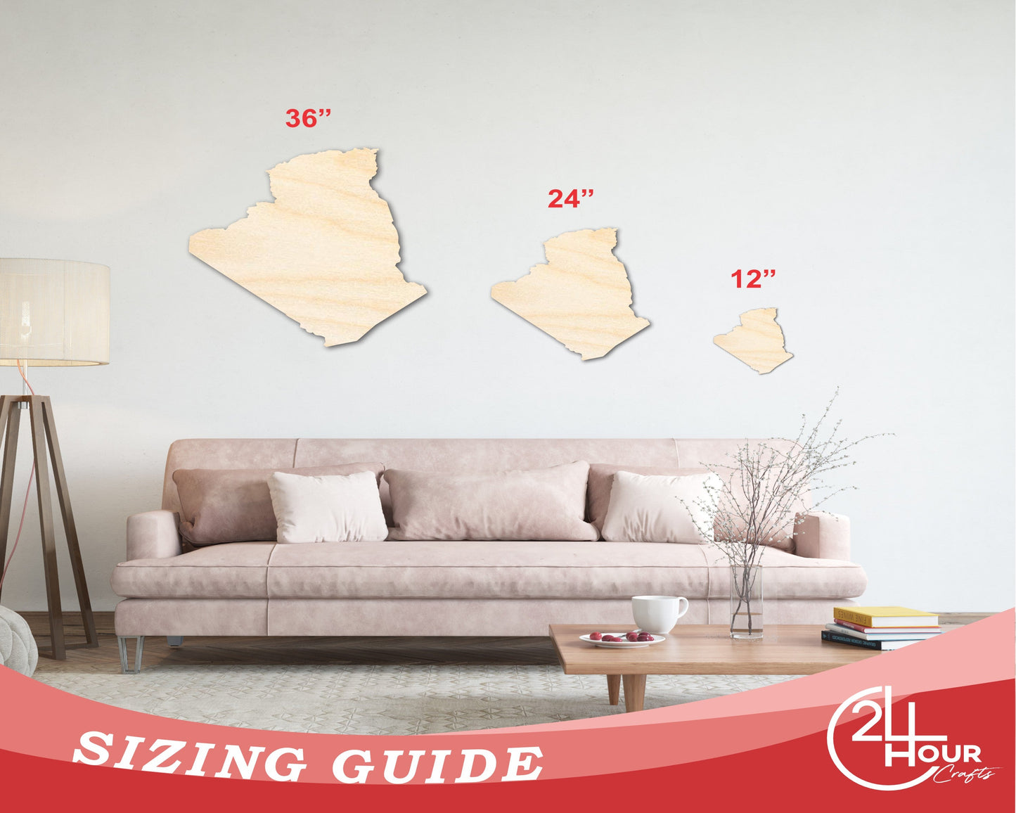 Unfinished Wood Algeria Silhouette Shape - Craft - up to 46"