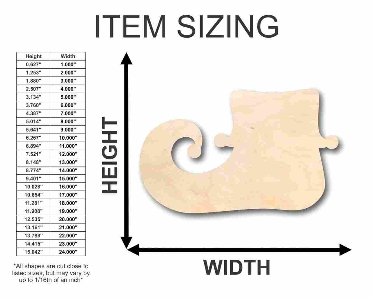Unfinished Wood Elf Shoe Shape - Christmas - Ornament - Craft - up to 46" DIY