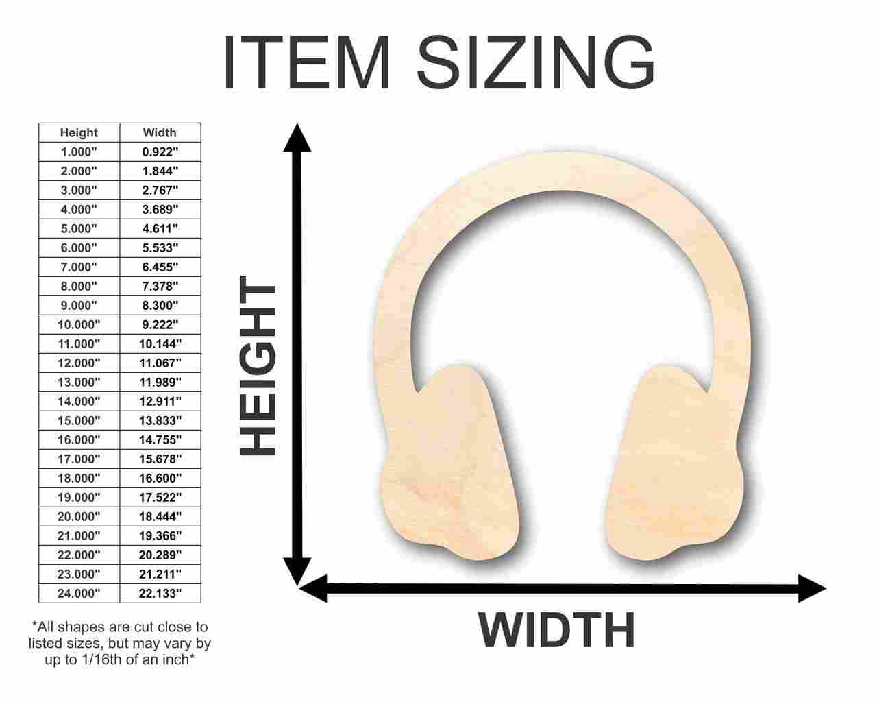 Unfinished Wood Headphones Shape - Music - Craft - up to 46" DIY