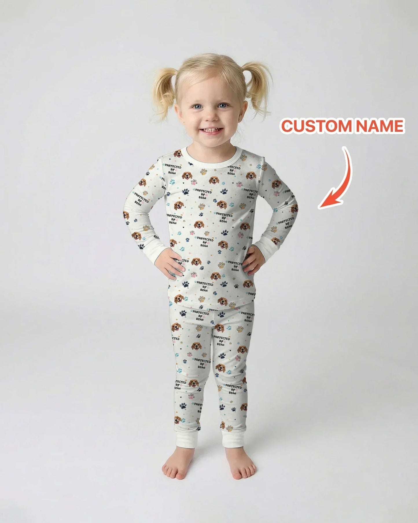 Custom Dogs Photo "Protected By" Two Piece Long Sleeve Pajama Set
