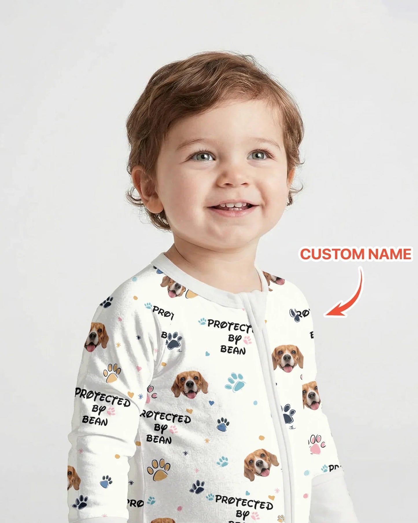Custom Dogs Photo "Protected By" Convertible Zippered Romper
