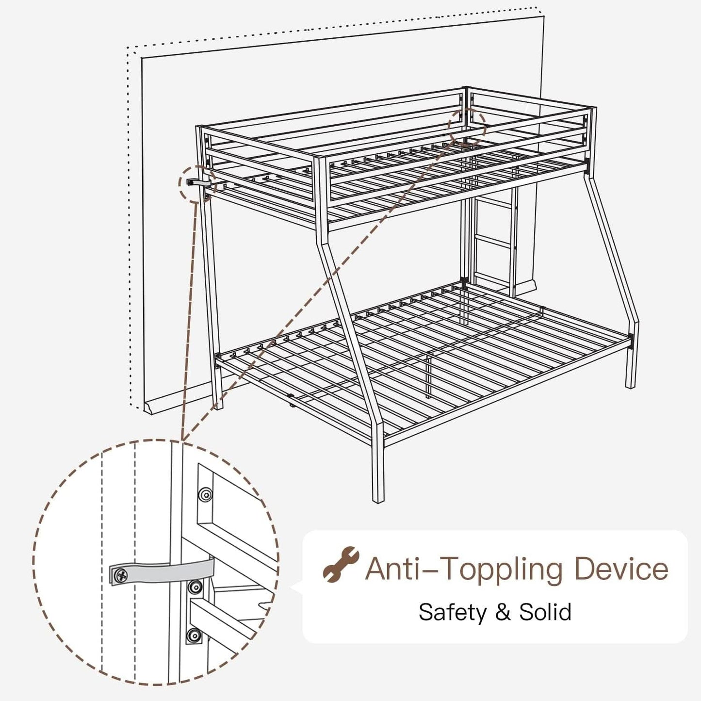 Metal Loft Bunk Bed Twin Over Full Size With Guardrail And Ladder Cream White
