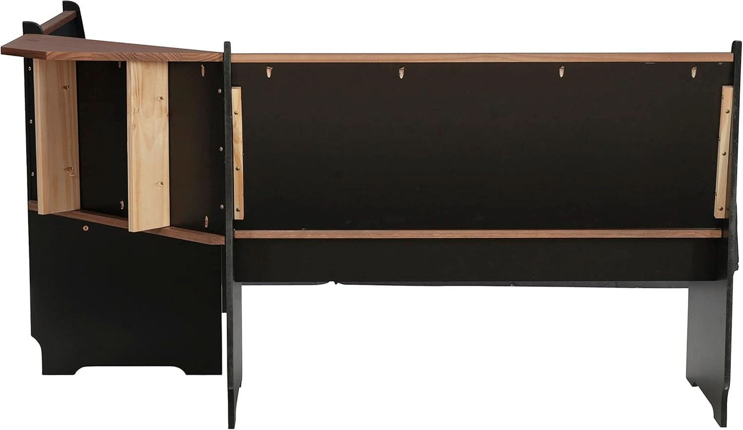 Black Pecan Five Seat Dining Set With Storage Benches