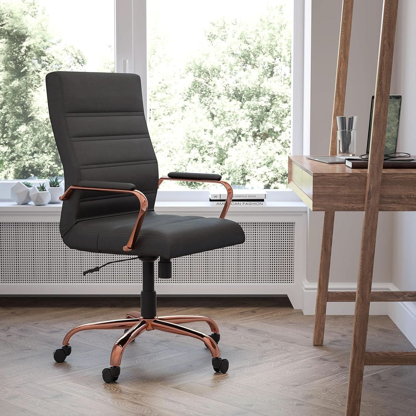 Whitney High Back Swivel Desk Chair Black Rose Gold