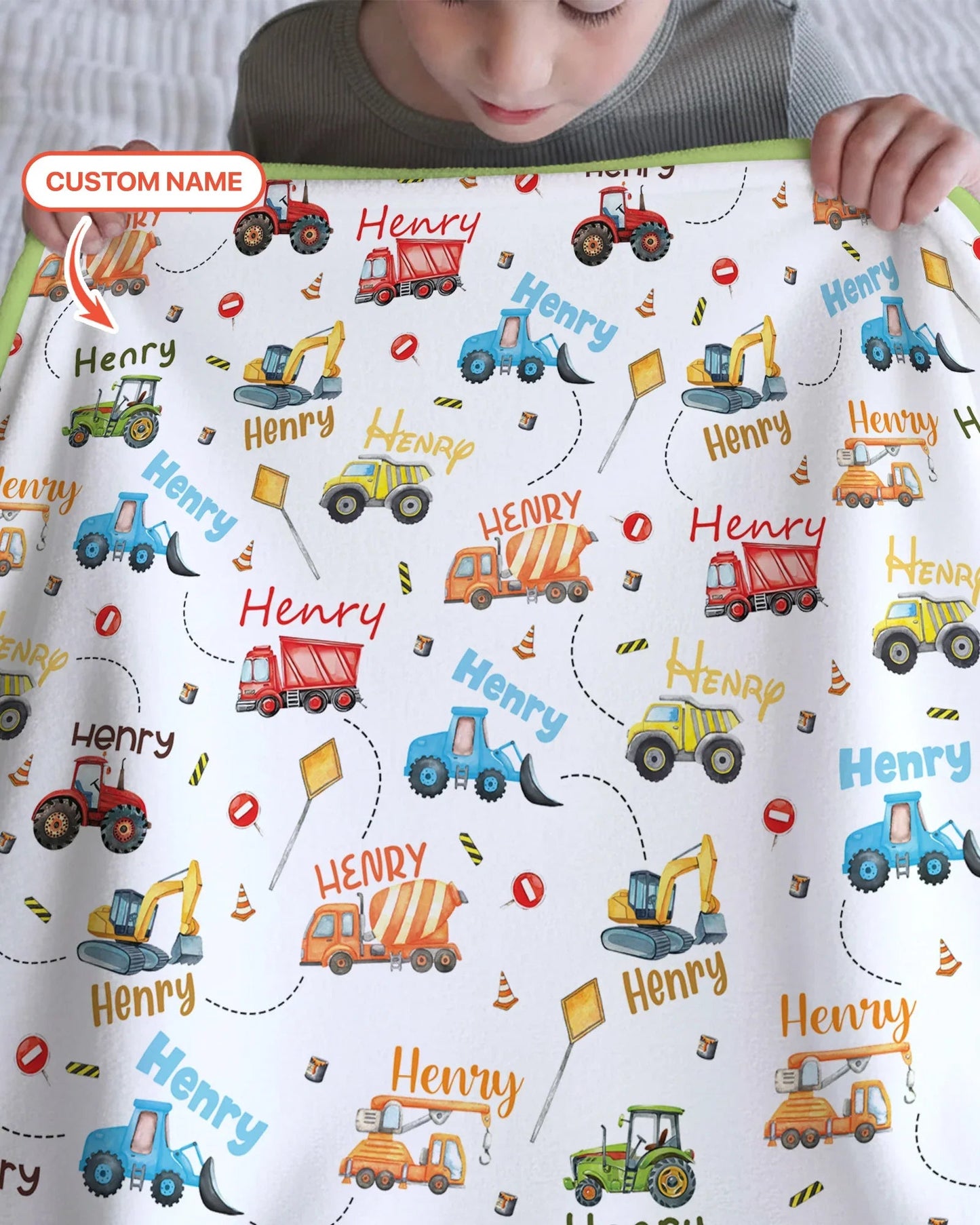 Construction Vehicles Custom Name Blanket