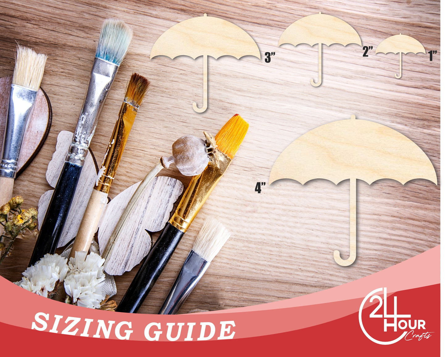 Unfinished Wood Umbrella Shape | Spring Rain | DIY Craft Cutout | up to 46"