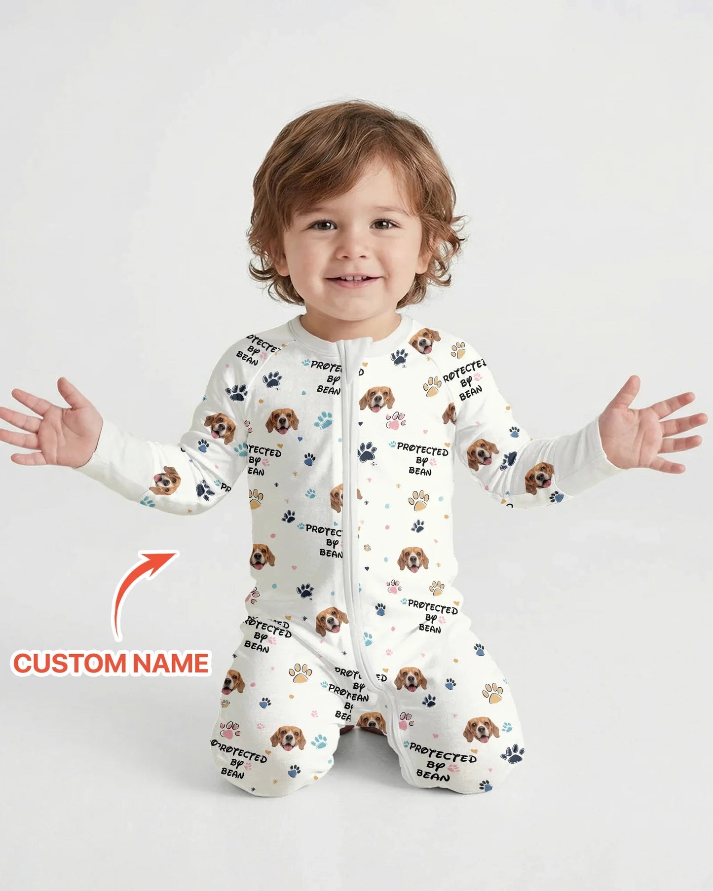 Custom Dogs Photo "Protected By" Convertible Zippered Romper