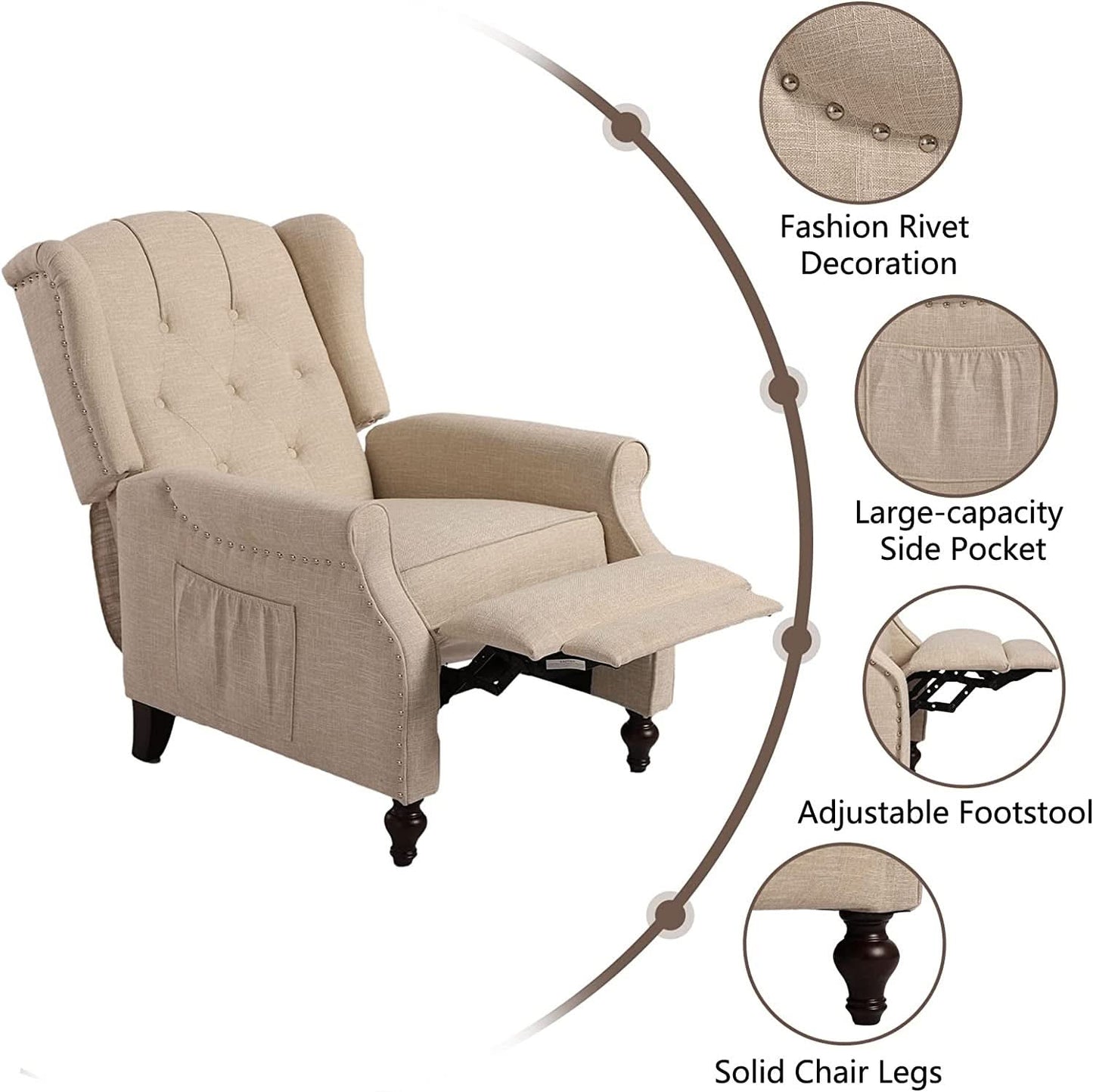 Wingback Recliner Chair With Massage And Heat For Living Room