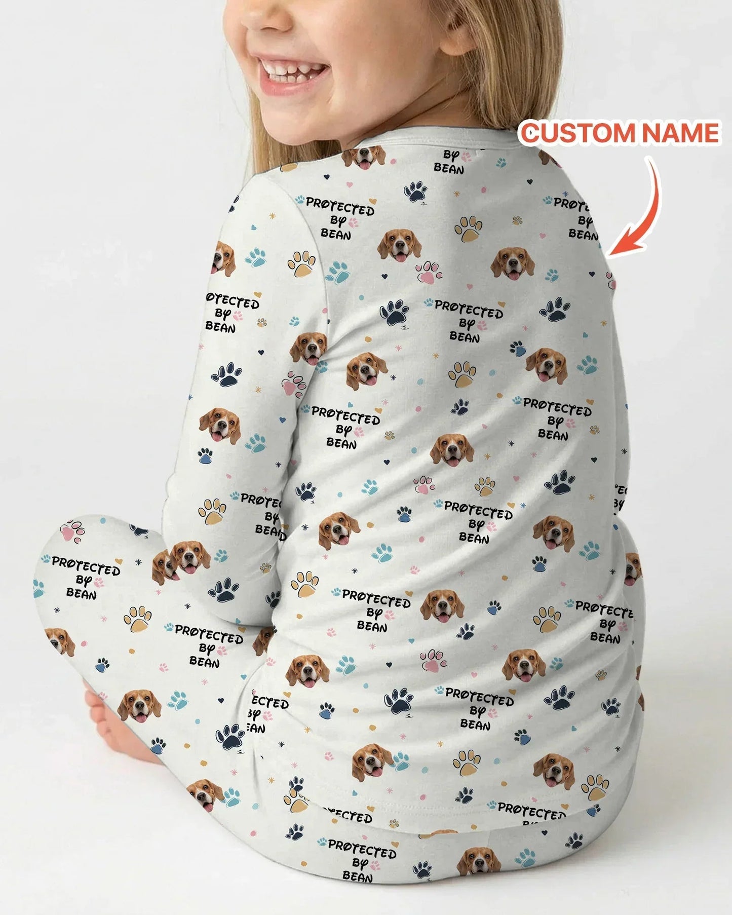 Custom Dogs Photo "Protected By" Two Piece Long Sleeve Pajama Set