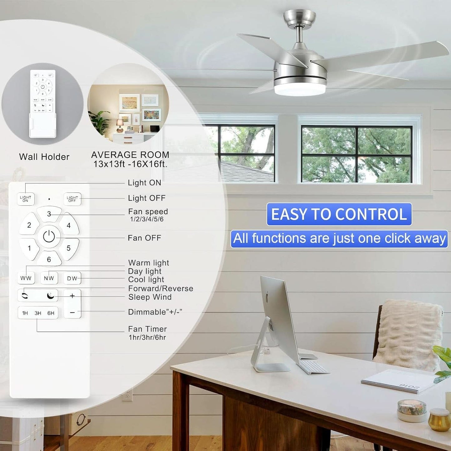 52 Inch Brushed Nickel Ceiling Fan With Remote Control